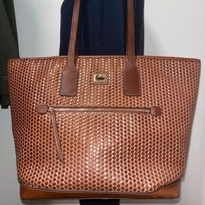 Dooney & Bourke Woven Leather Tote in Chestnut Brown